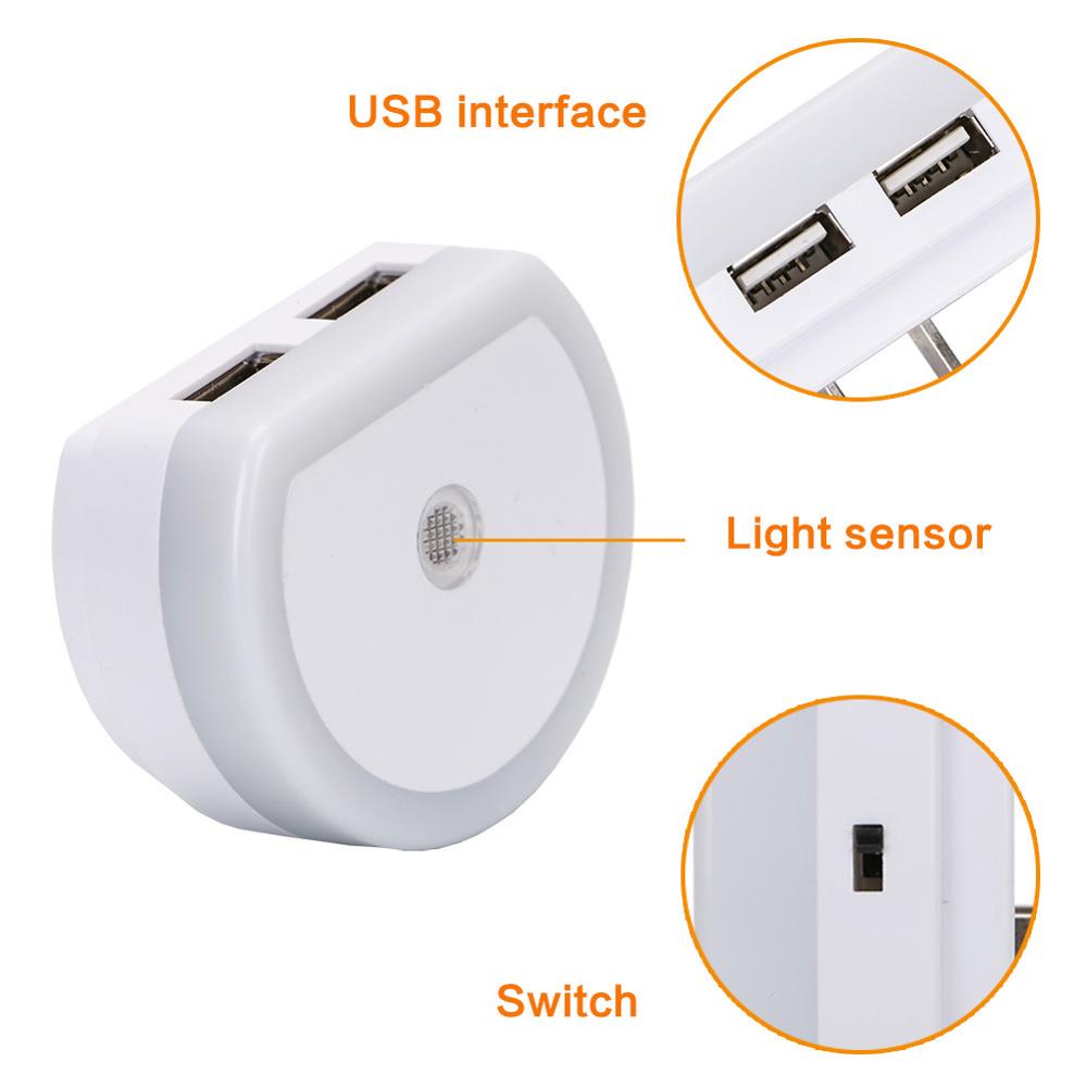 LED Dual USB Charging Sensor Night Light Eu/Us plug Socket Wall Lampen  For Bedroom Living Room