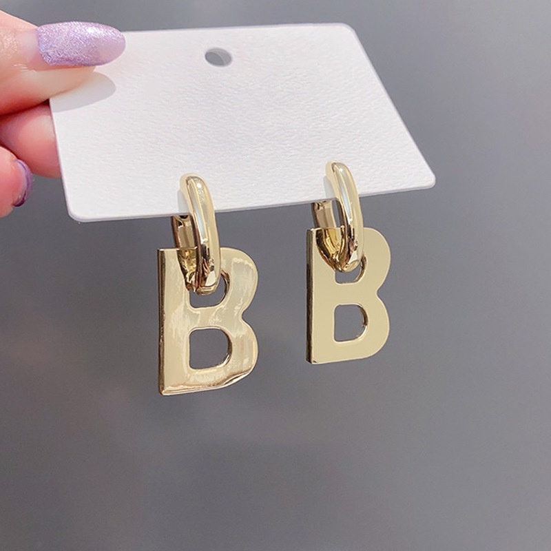Khuyên Tai Kim Loại Hình Chữ B Đơn Giản Phong Cách Hàn Quốc