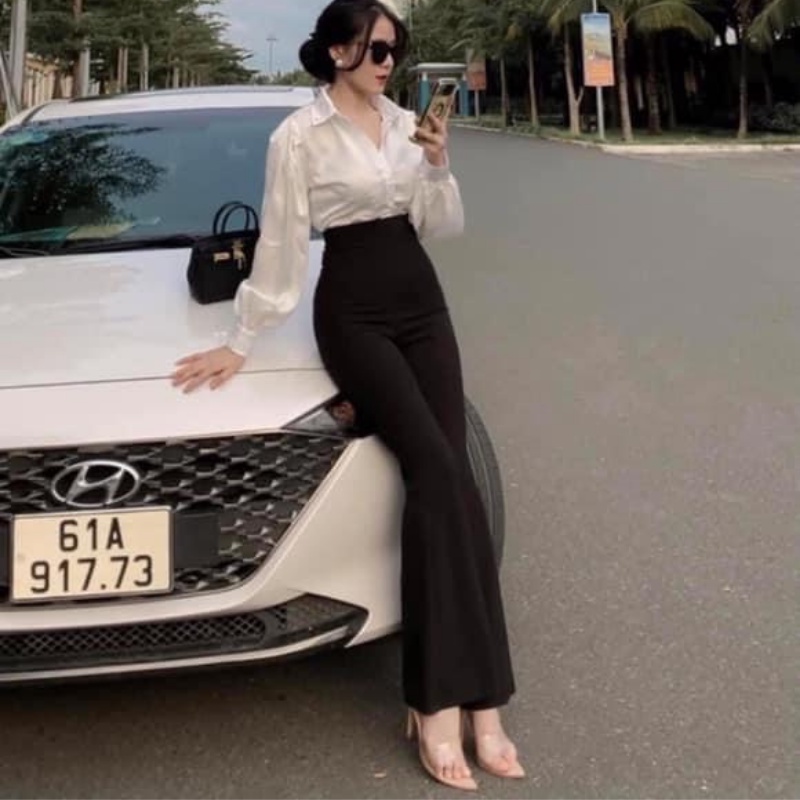Quần ống loe vẩy nữ cạp cao dáng dài chất thun cotton CAO CẤP co giãn phong cách công sở trẻ trung sang chảnh QD19