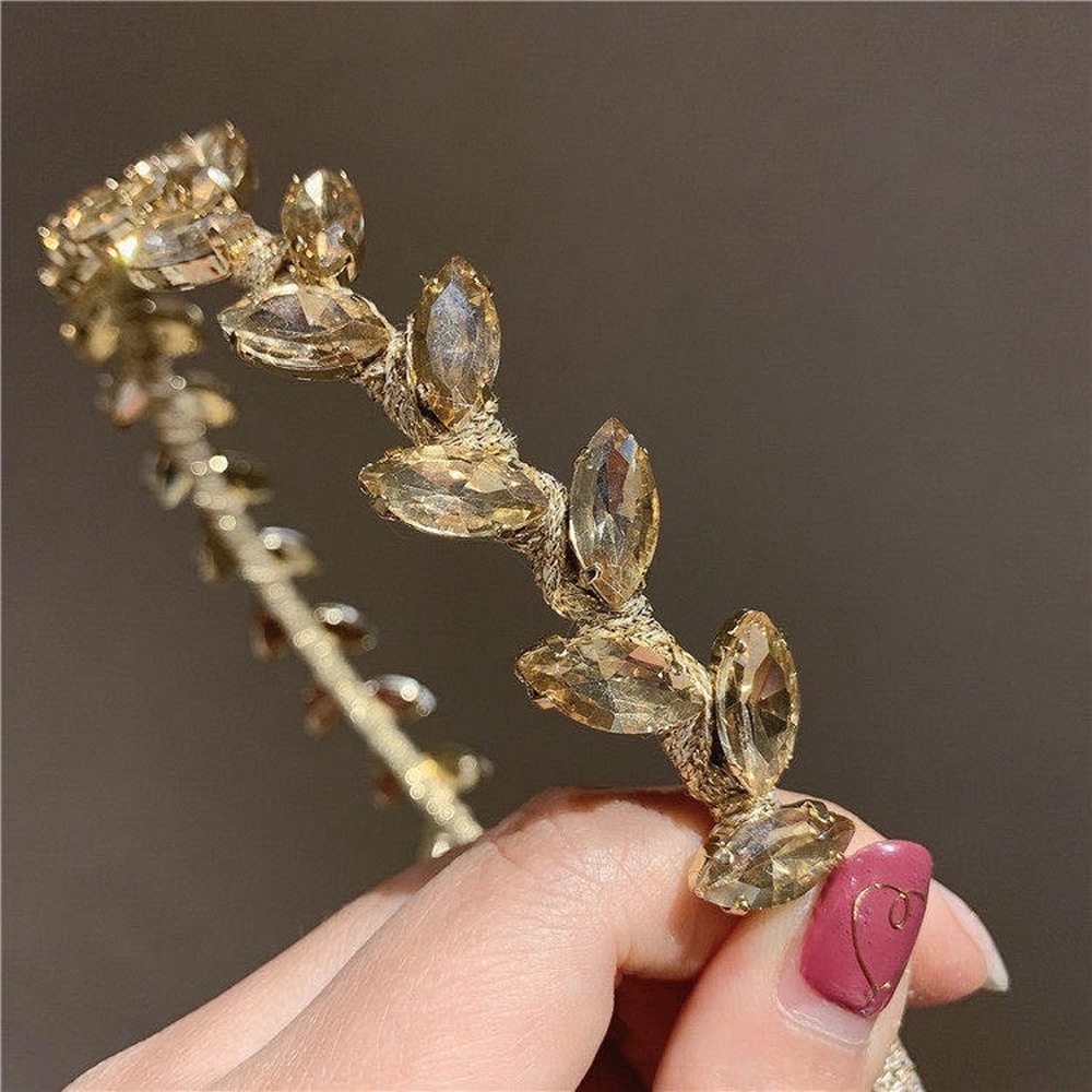 Băng Đô Cài Tóc Hình Lá Ô Liu Đính Kim Cương Pha Lê Thanh Lịch Thời Trang Phổ