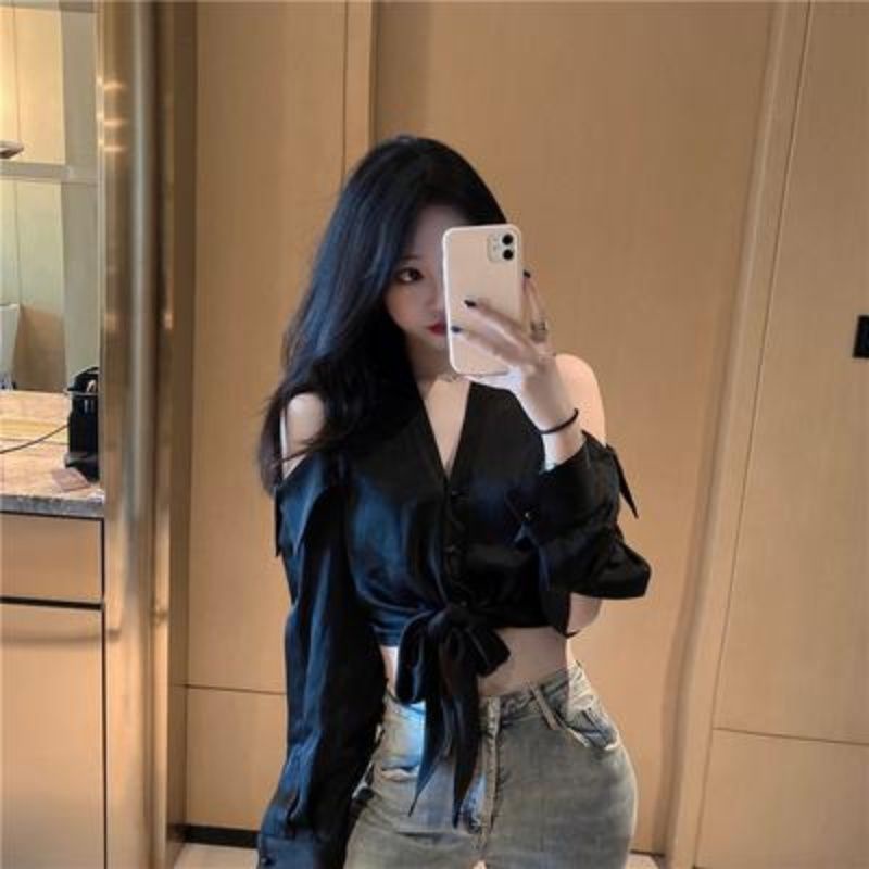 Áo kiểu COZOK tay dài cổ chữ V hở vai quyến rũ thời trang cho nữ