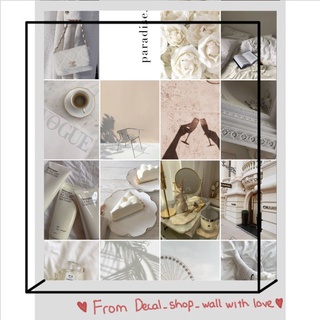 Wall Collage dán tường trang trí decor phòng ngủ - theme trắng xám ánh hồng