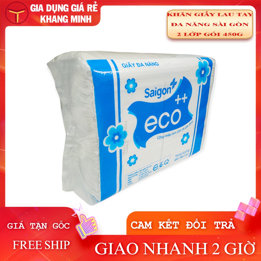 Khăn Giấy Lau Tay Đa Năng 2 Lớp Sài Gòn Eco Gói 450g Rút Tiện Lợi