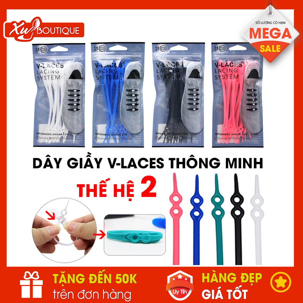 Dây Giày Cao Su V-Laces Thông Minh Phiên Bản 2 (Có nút tăng chỉnh được size)