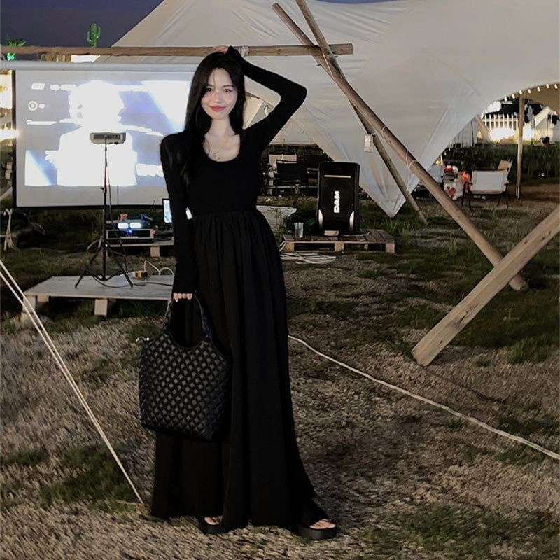 Đầm COZOK dài tay cổ tròn phong cách cổ điển thời trang cho nữ