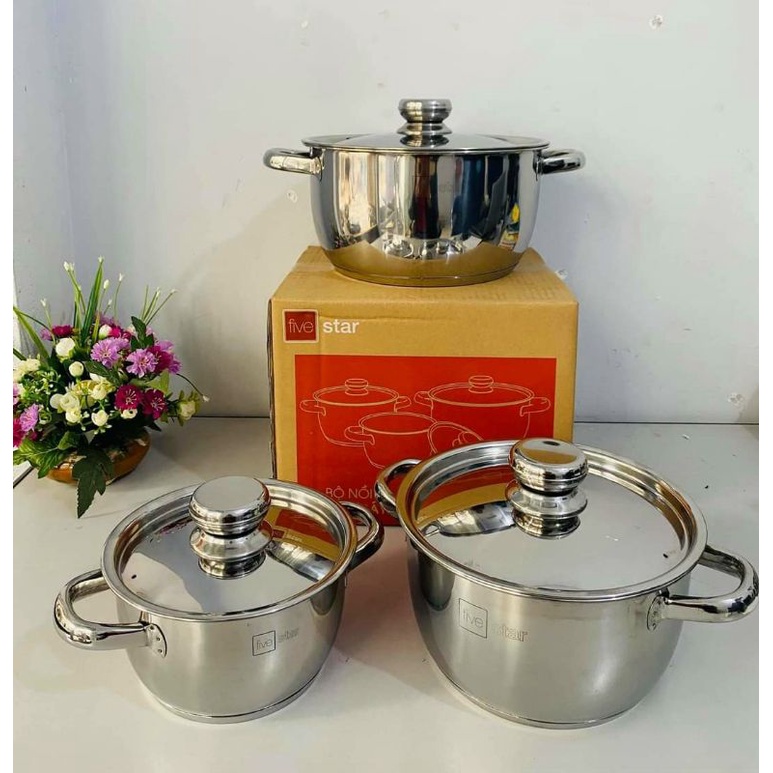 Bộ 3 nồi inox vung inox 3 đáy Fivestar cao cấp dùng được từ