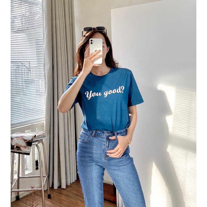 Áo thun nữ cotton 2 chiều co giãn chữ in &quot;You good?&quot; MIEU - JM20