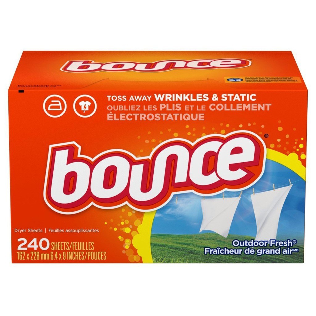 Hộp Giấy Thơm Quần Áo &amp; mềm vải Bounce Fabric Softener Sheets Outdoor Fresh 105/120/160/240 tờ (Mỹ)