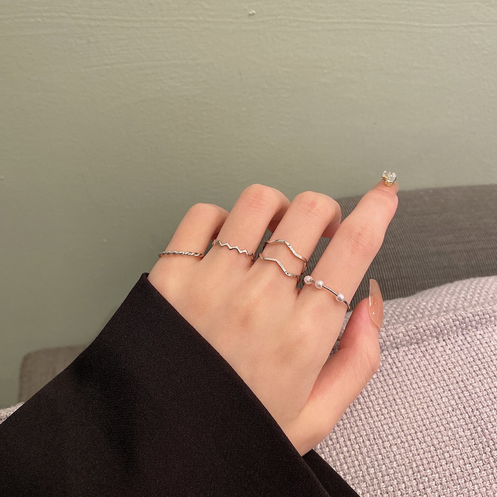 Bộ nhẫn mạ vàng đính ngọc trai nhân tạo phong cách cổ điển