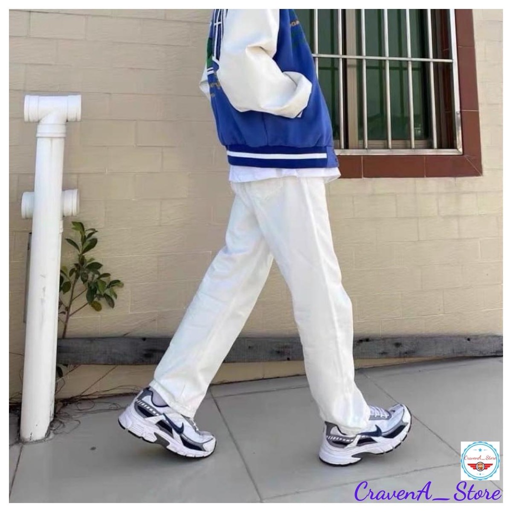 Quần jean baggy Nam – Nữ màu Trắng ống rộng CravenA_Store, Quần bò cao cấp cotton cực ngầu 2022 size S đến XXL