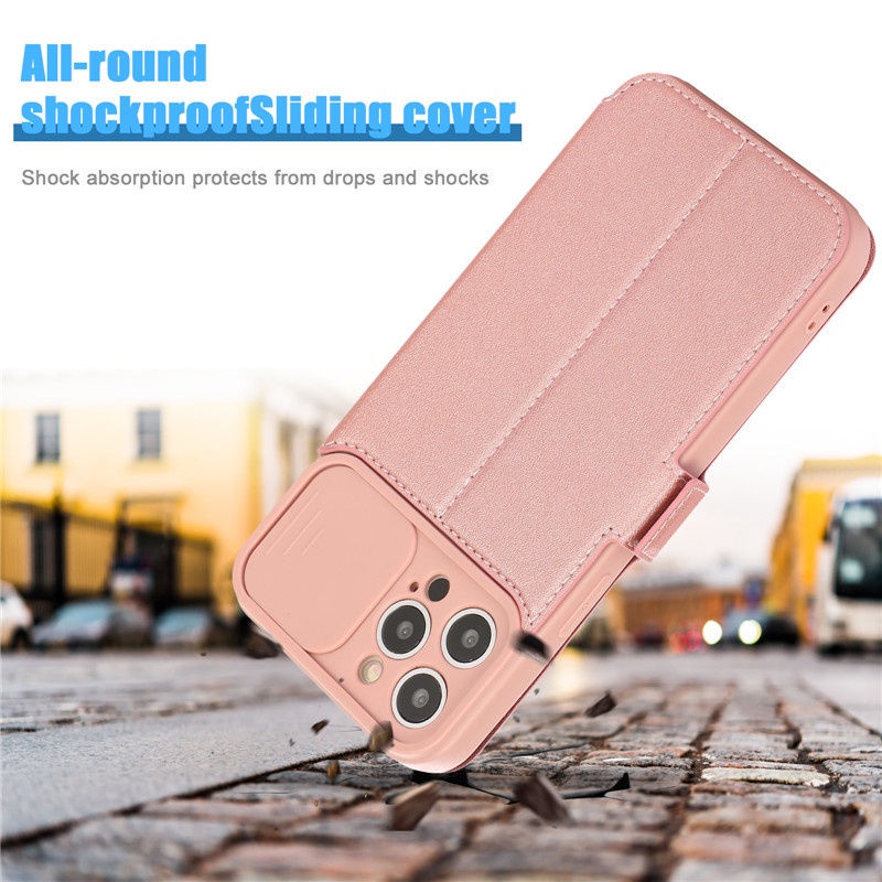 Bao Da Điện Thoại Nắp Lật Kèm Ngăn Đựng Thẻ Khóa Đôi Cho iPhone 13 14 Pro max Vỏ