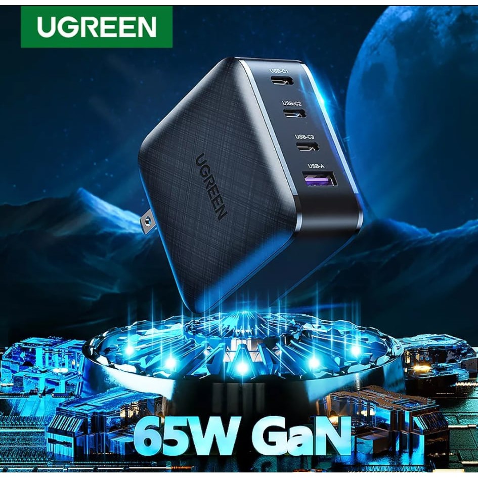 Cốc Sạc UGREEN 65W GaN 4 Cổng Sạc Nhanh Power PD 3.0 Dành cho iPhone, Samsung, Macbook, Laptop