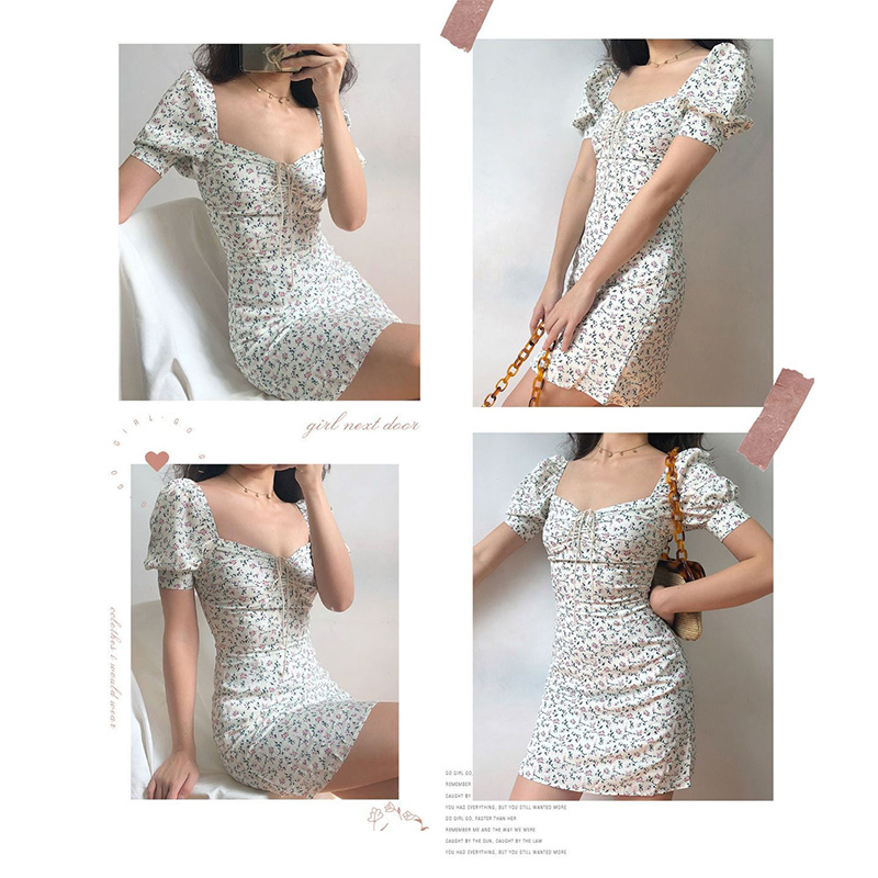 Đầm Tay Ngắn Chất Chiffon Hoạ Tiết Hoa Nữ Tính Size S-Xxl