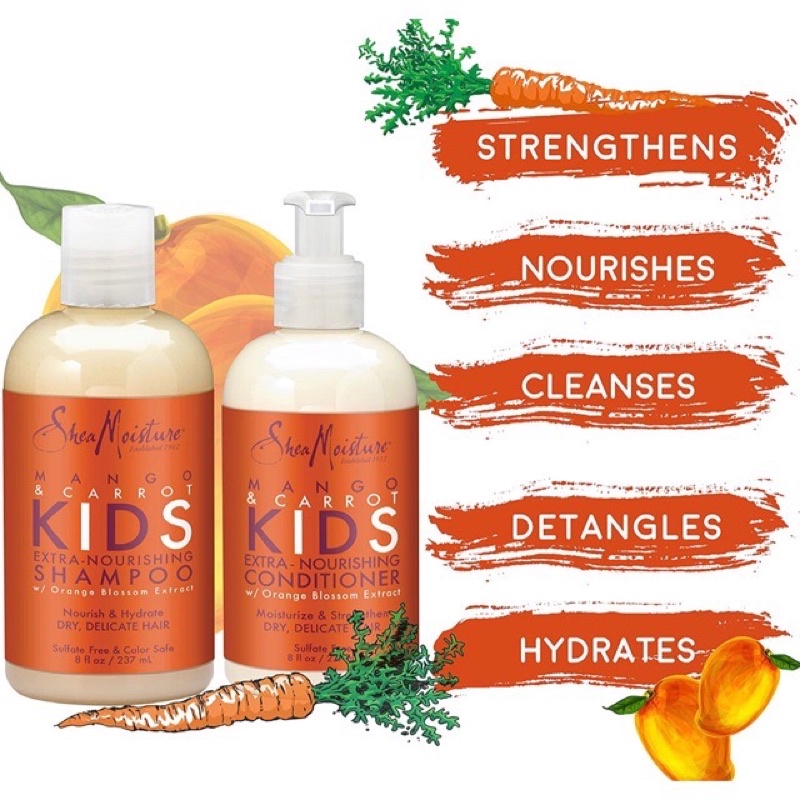 DẦU GỘI VÀ XẢ TÓC CHO BÉ SHEA MOISTURE MANGO&CARROT KIDS 237ML