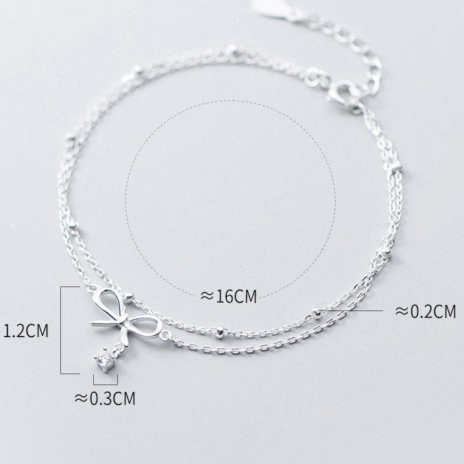 Vòng tay lắc tay nữ bạc S925 dây kép và nơ đính đá Cá jewelry LTB31