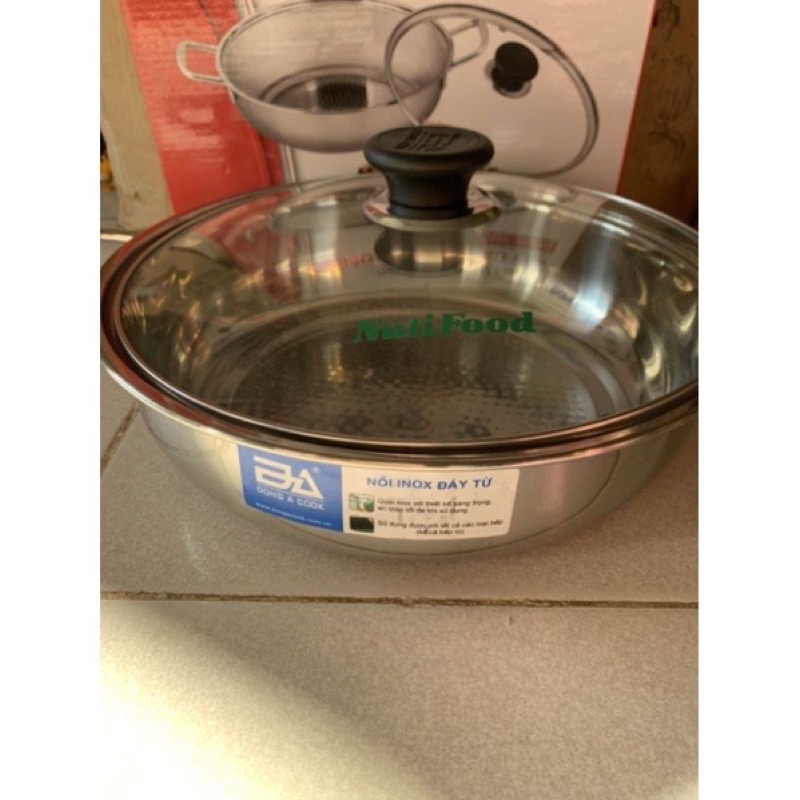 Nồi lẩu inox cao cấp 26cm nắp đậy bằng kính