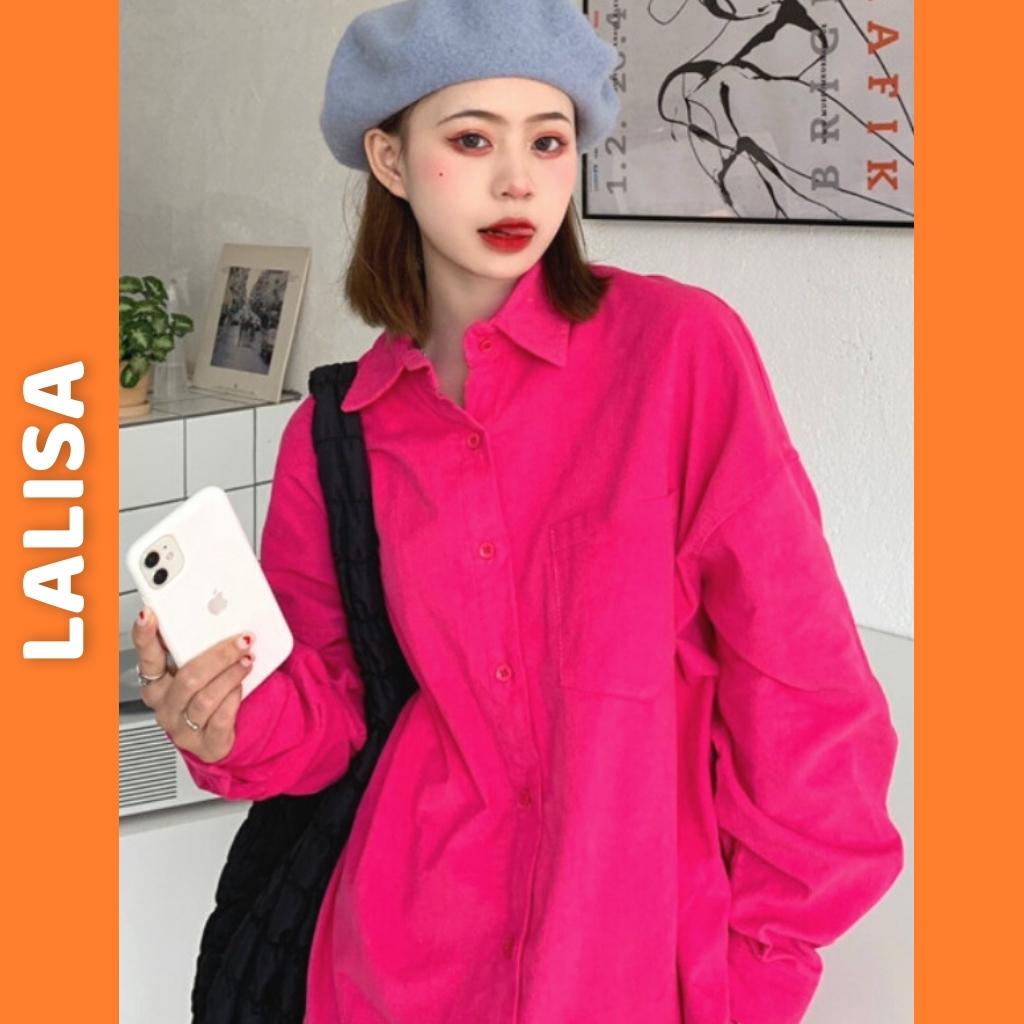 [Hỏa tốc SG] Áo Sơ Mi Nữ Form Rộng Dài Tay LALISA Áo Khoác Sơ Mi Tay Ngắn Trắng Đen Hồng Xanh Màu Trendy Hàn Quốc AO046