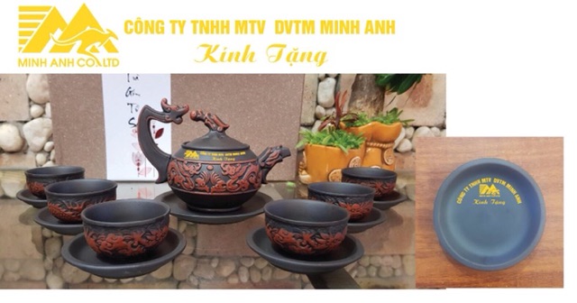 Bộ ấm chét kì lân đất đen đất đỏ Bát Tràng Cao Cấp