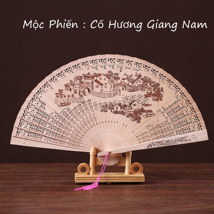 Quạt Gỗ Đàn Hương quạt cầm tay bằng gỗ thơm 42x23 cm