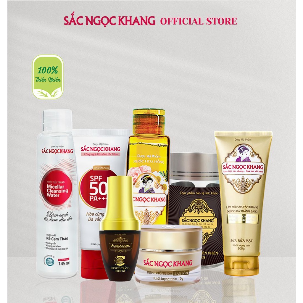 Bộ giảm nám SẮC NGỌC KHANG cao cấp 7 món[Viên uống ++,serum 20ml, kem10g,tẩy trang, Gel rửa mặt100g,hoa hồng,chống nắng]