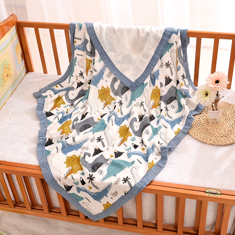 Khăn tắm cho bé chăn sợi tre 6 lớp kiêm chăn đắp cho trẻ sơ sinh mền may viền 120x120cm