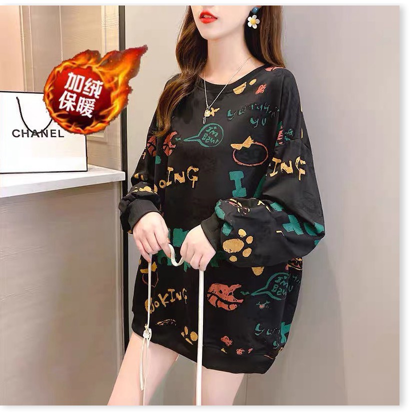 Áo Sweater chui đầu nữ họa tiết 3d fom rộng phong cách hàn phủ mông