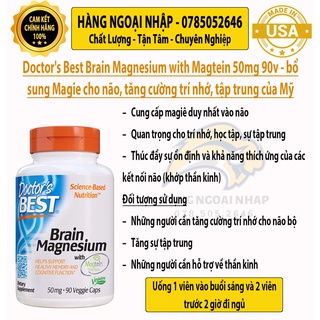 Doctor's Best Brain Magnesium Magtein 50mg - Nâng cao nhận thức, tập trung, giảm stress