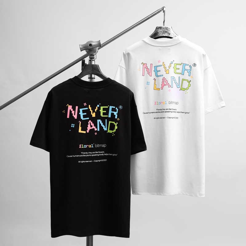 NEVERLAND - Áo Thun Dày Floral Bitmap 3D In nổi Tee Cao Cấp Form Oversize
