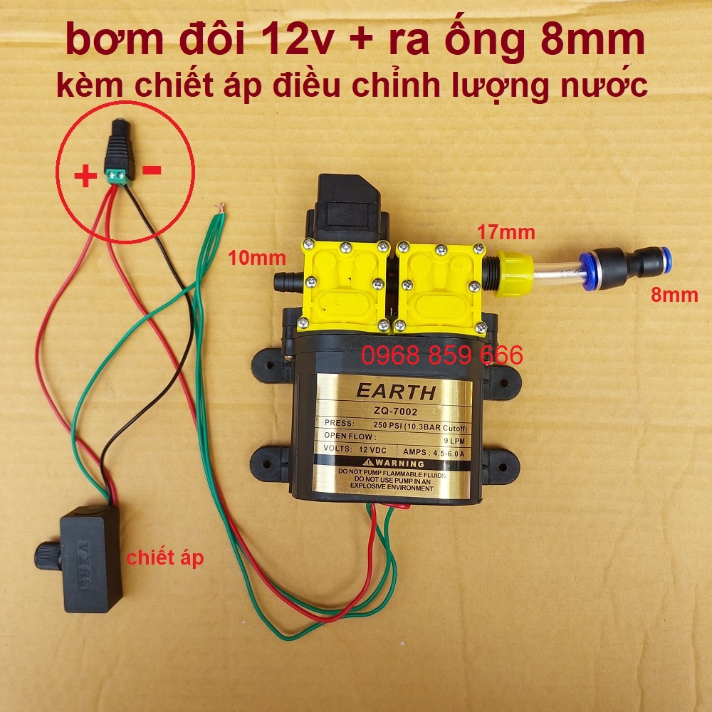 máy bơm EARTH đôi áp lực cao 12v - rửa xe ,tưới cây ,phun sương (BƠM 12V ĐÔI)