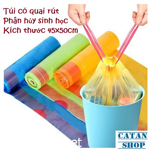 Cuộn 15 Túi đựng rác có dây rút 45x50cm tiện lợi, túi rác tự phân hủy GD588-TuiRacDR