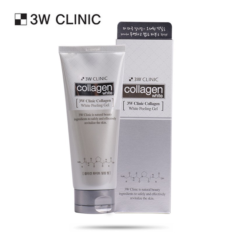 Gel tẩy da chết collagen dưỡng trắng da 3W Clinic Collagen White Peeling Gel 180ml + Tặng kèm 1 mặt nạ Foodaholic