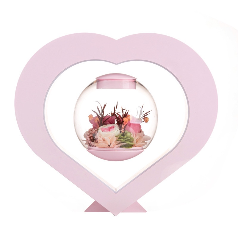 Đèn led trái tim quả cầu hoa hồng xoay vô cực, đèn ngủ cảm ứng xoay 360 độ