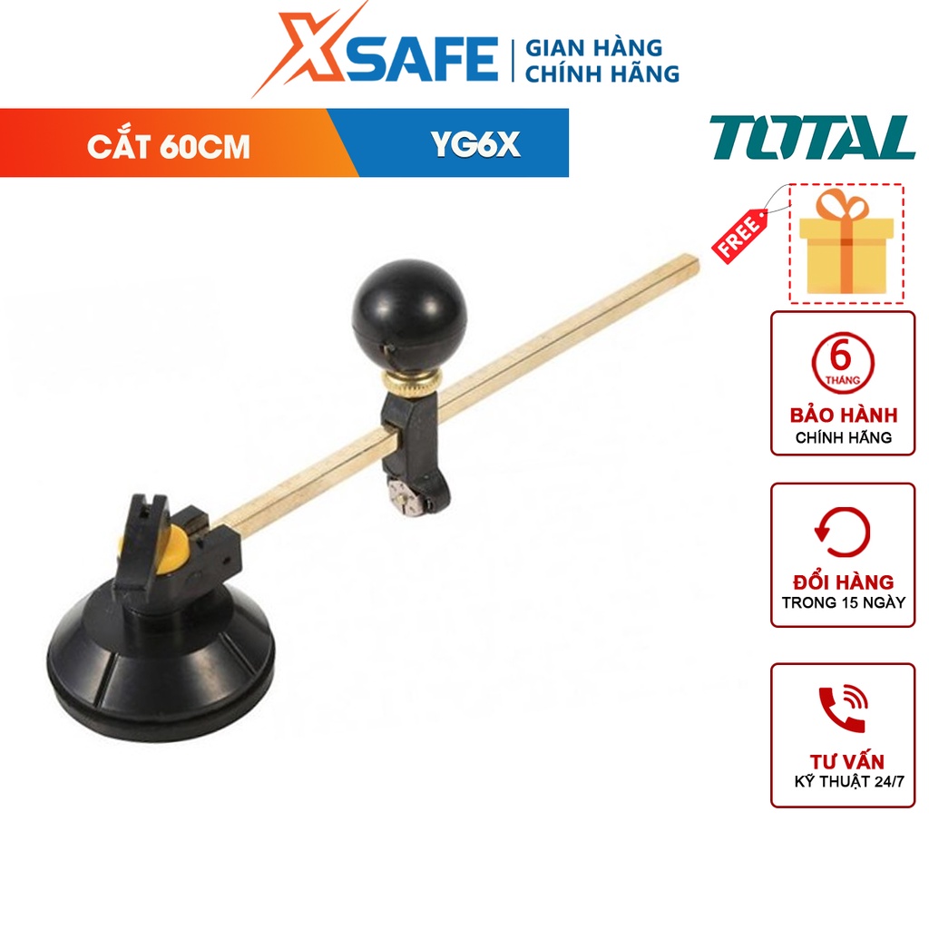 Dao cắt kiếng hình compa 600mm TOTAL TGCT16001, lưỡi dao YG6X, cốc hút cao su, thước đo kim loại - chính hãng