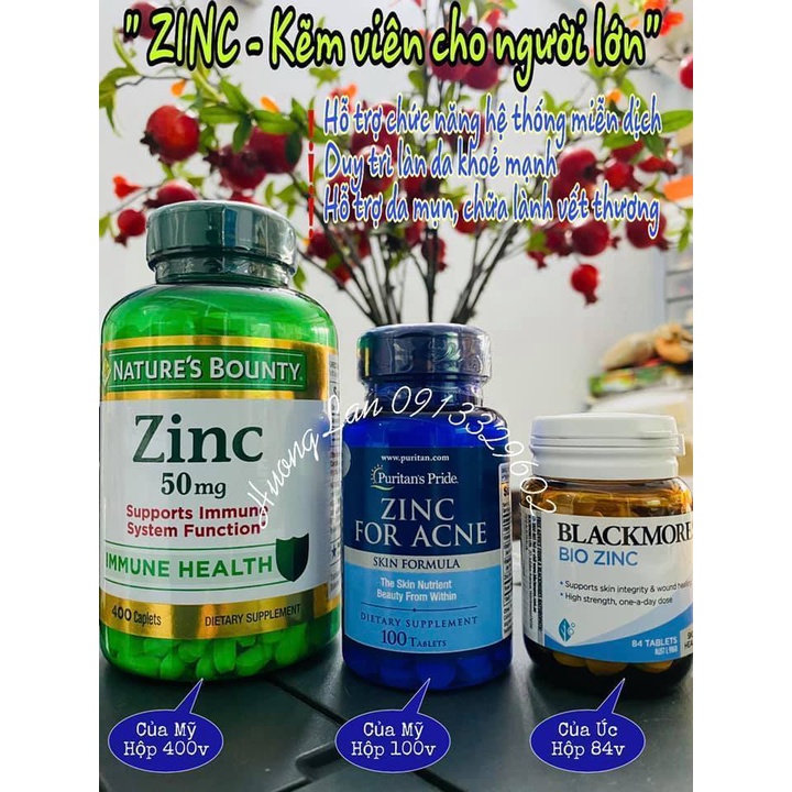 Viên Bổ Sung Kẽm Bio ZinC Blackmore, Nature's Bounty 50mg, Puritan's Pride ZinC For ACNE Hàng Nội Địa