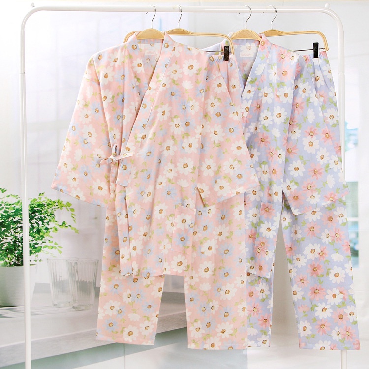 Kimono nhật bản vải xô pyjama ngủ đồ mặc nhà Cosplay IVY236 Cúc họa mi dài