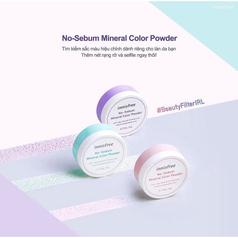 PHẤN PHỦ KIỀM DẦU DẠNG BỘT KHOÁNG CÓ MÀU INNISFREE NO SEBUM MINERAL COLOR POWDER 5G