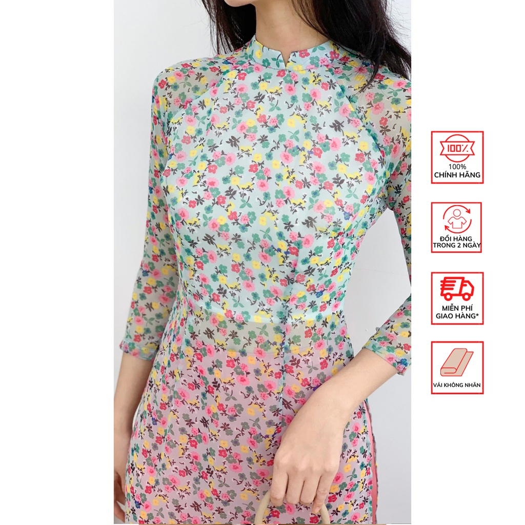 Áo Dài FOR HER Xanh Hoa Hồng Vàng AD01587