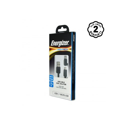 Cáp 2 trong 1 Micro-USB và Type-C Energizer 1.2m màu đen - C11UBX2CFBK4