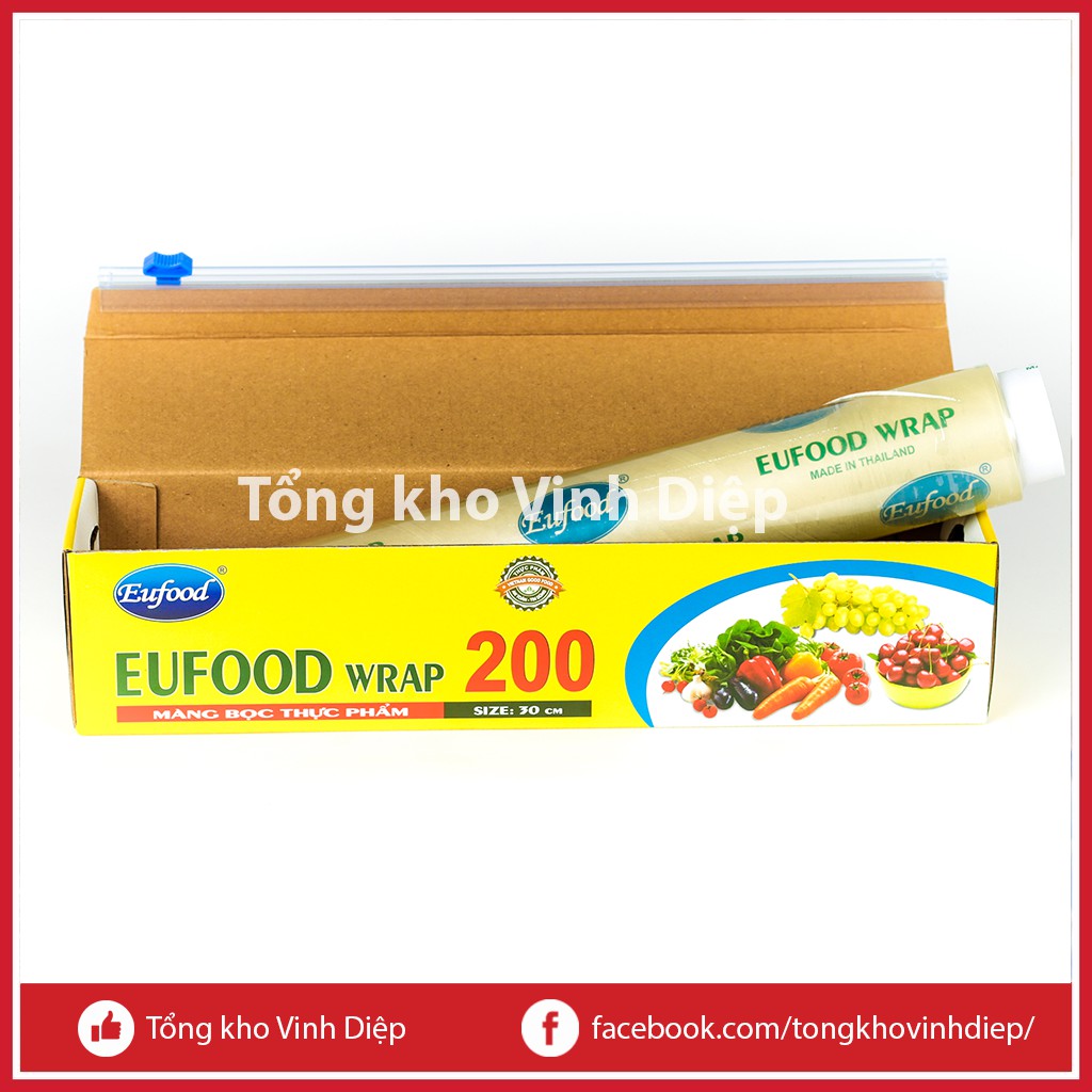 Màng bọc thực phẩm EUFOOD Wrap 200 khổ 30cm dài 100m có dao cắt - Hàng loại 1