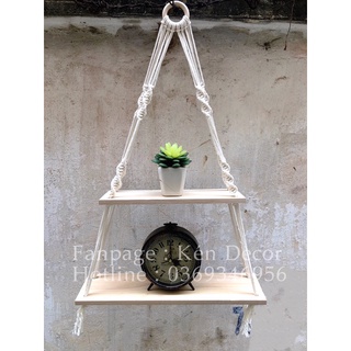 Kệ gỗ treo tường gỗ Quế thơm Macrame