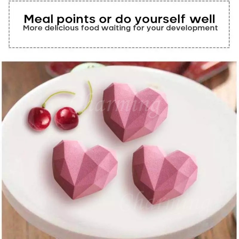 Khuôn Silicone 6 Ngăn Tạo Hình Trái Tim 3D Trang Trí Bánh