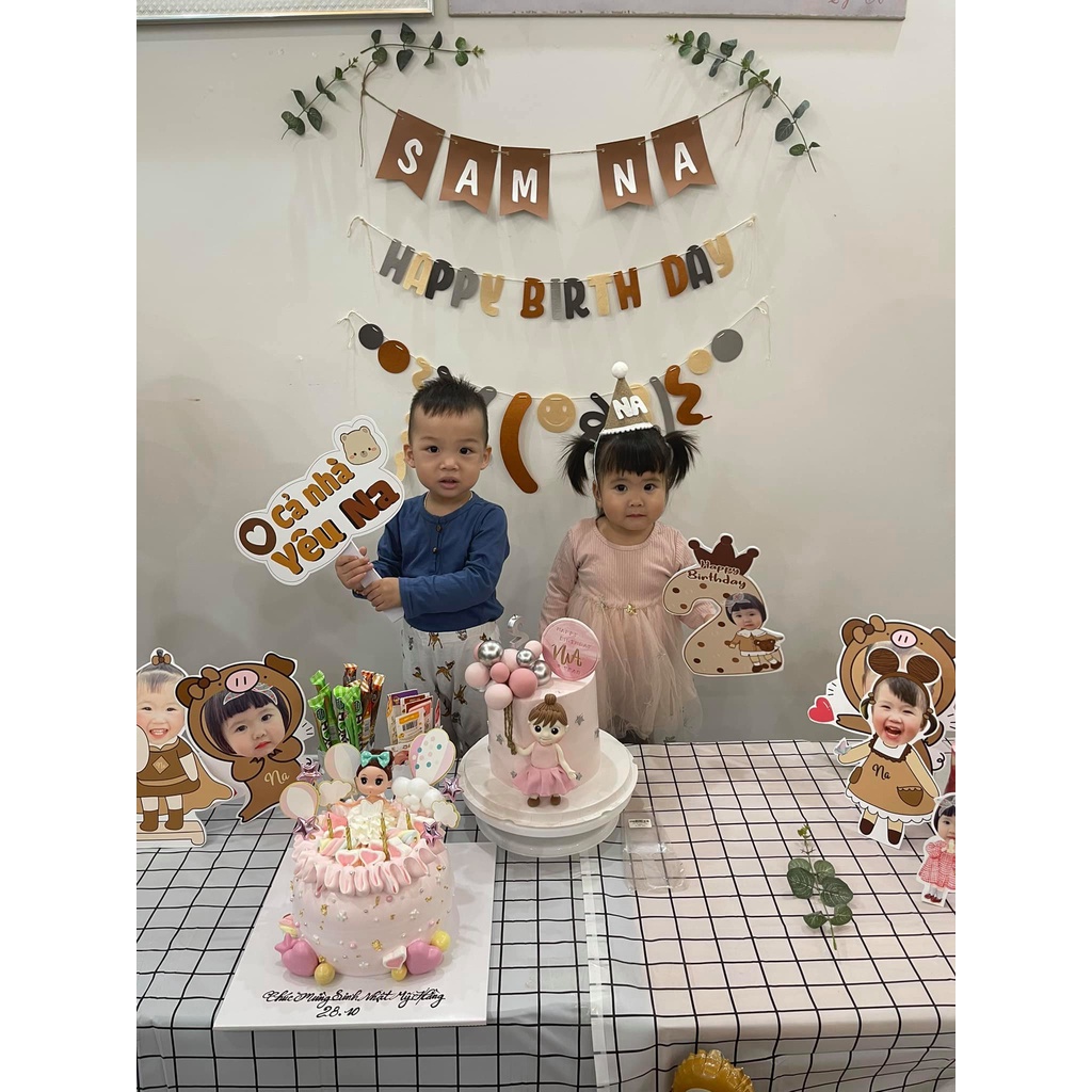 Dây chữ ghép tên bé sinh nhật tông nâu tây Hàn Quốc phong cách hiện đại - Kem Shop K305