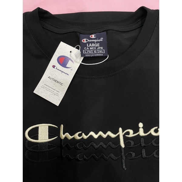 Áo Thun Cham.Pi.On Unisex Chất Cotton 100% Thêu 3 Hàng Chữ Đen/Trắng/Hồng/Xanh