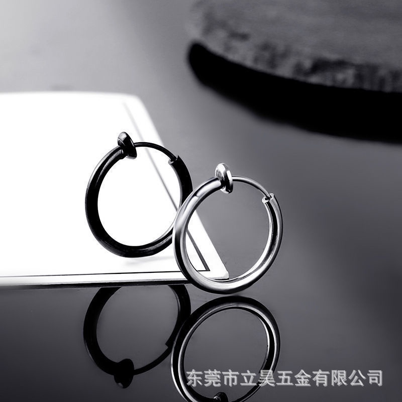 Khuyên tai tròn dạng kẹp KC nam nữ Punstore màu bạc đen đơn giản đẹp  - HT Kẹp KC