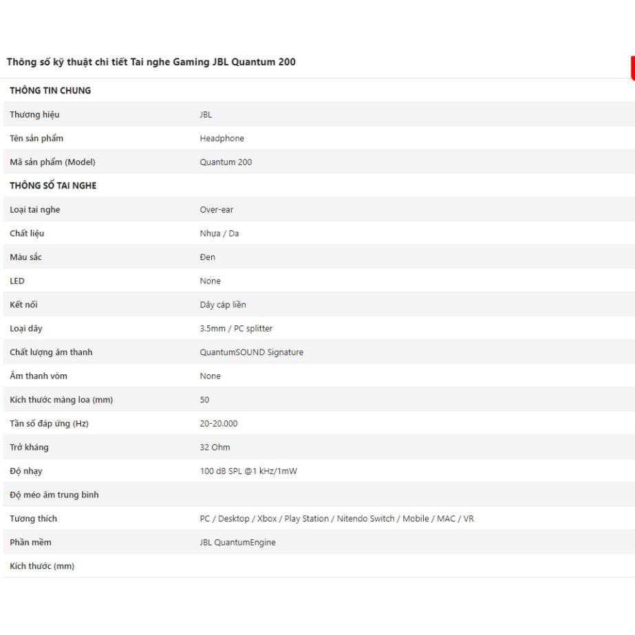 Tai nghe Gaming JBL Quantum 200 | BigBuy360 - bigbuy360.vn