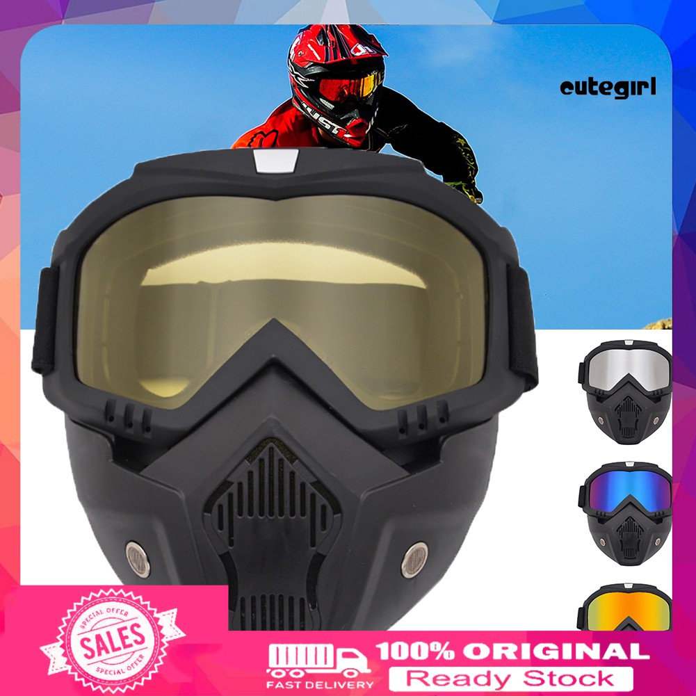 CUTE_Retro Motorcycle Helmet Detachable Protection Goggles Mask with Mouth Filter