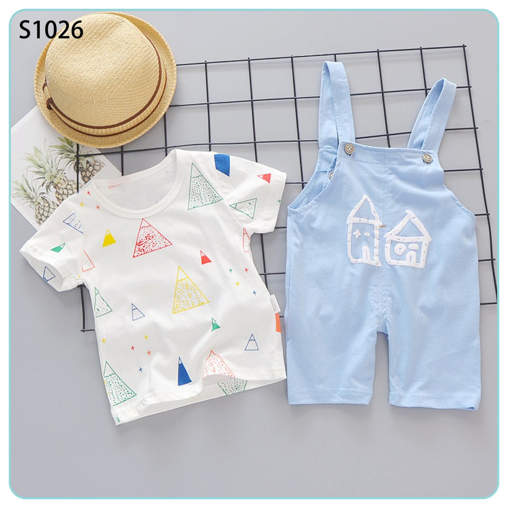 Set Yếm Bé Gái In Họa Tiết Ngôi Nhà Kèm Áo Thun Cotton Cho Bé Size 0 - 4 Tuổi MINTSCLOSET Mint's Closet - S1026