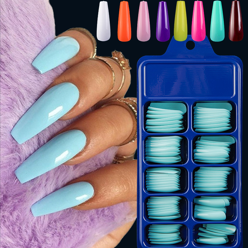[Hàng mới về] Hộp 100 móng tay giả cao cấp với 10 cỡ thiết kế dáng dài phong cách nghệ thuật hợp thời trang