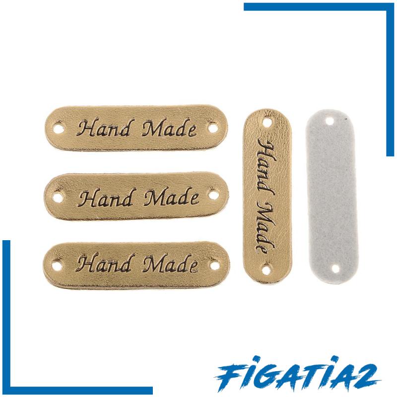 Set 20 Nhãn Da PU Khắc Chữ Handmade Figatia2 Màu Nâu Dùng Để May Vá DIY