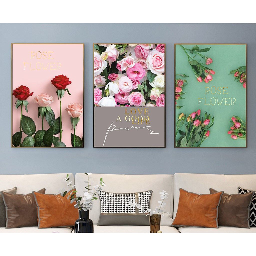 Bộ 3 Set Tranh Treo Tường Canvas Cao Cấp Hoa Hồng Đỏ Trắng Trang Trí Shop Hoa Spa Salon Phòng Ngủ - MELYHOME DECOR